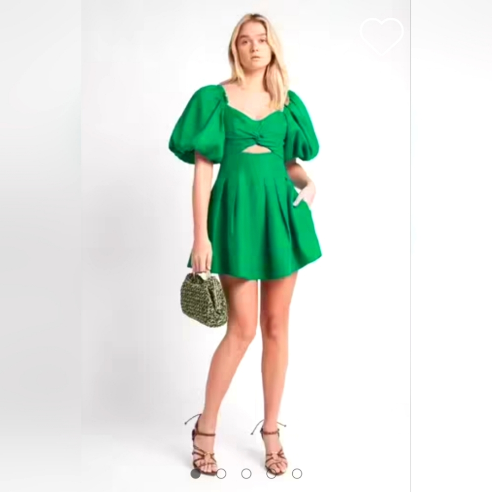 AJE Green Dress Dusk Puff Sleeve